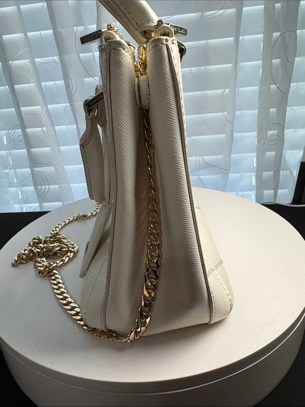 Tory Burch Cream Quilted Satchel with Gold Chain Strap